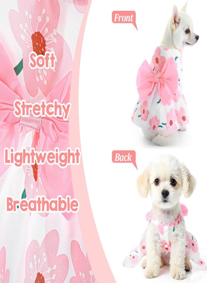 Larrel Dog Floral Dress, Cute Dog Dresses with Pink Bow, Pet Princess Dresses, Pink Floral Dogs Cat Clothes, Spring Summer Pet Clothes for Chihuahua, Yorkie, Puppy and Small Cats (XS Size) - Image 3